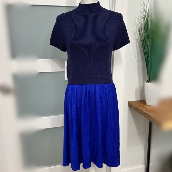 Anthropologie Thea Twofer Short-Sleeve Mini Sweater Dress Blue Large Casual NWT - Picture 1 of 9